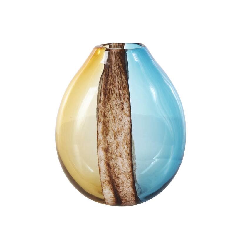 Glass Rounded Ombre Decorative Vase with Brown Textured Stripe Details - Multi Colored - Roche River Decor