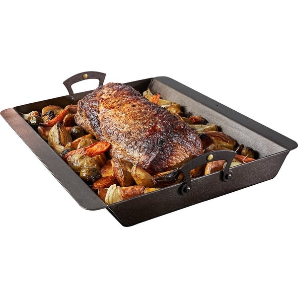 slide 2 of 6, Classic Cuisine Iron Roasting Pan - Pre-Seasoned Roaster Pan with Handles Black