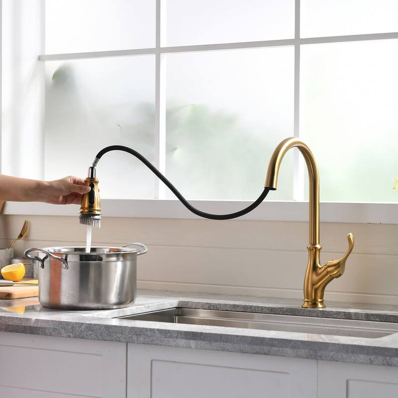 Single Handle Kitchen Faucet With Pull Down Sprayer Single Hole Brushed Gold Kitchen Sink Faucet Kitchen Vanity Basin Tap