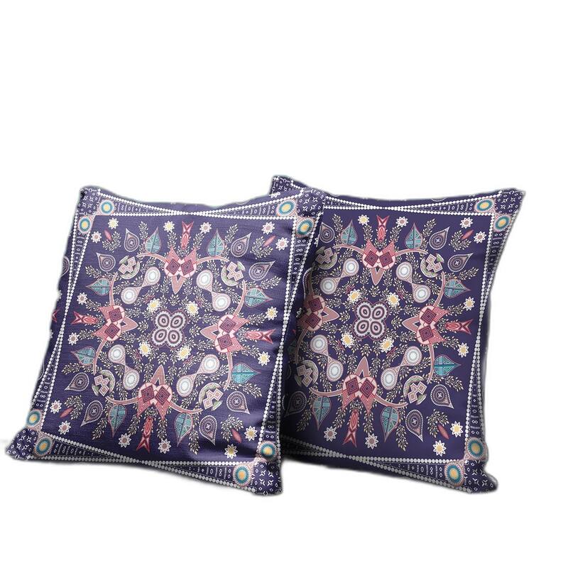 HomeRoots 18" x 18" Purple Blown Seam Paisley Indoor Outdoor Throw Pillow - 18.00' X '5.00' X '18.00