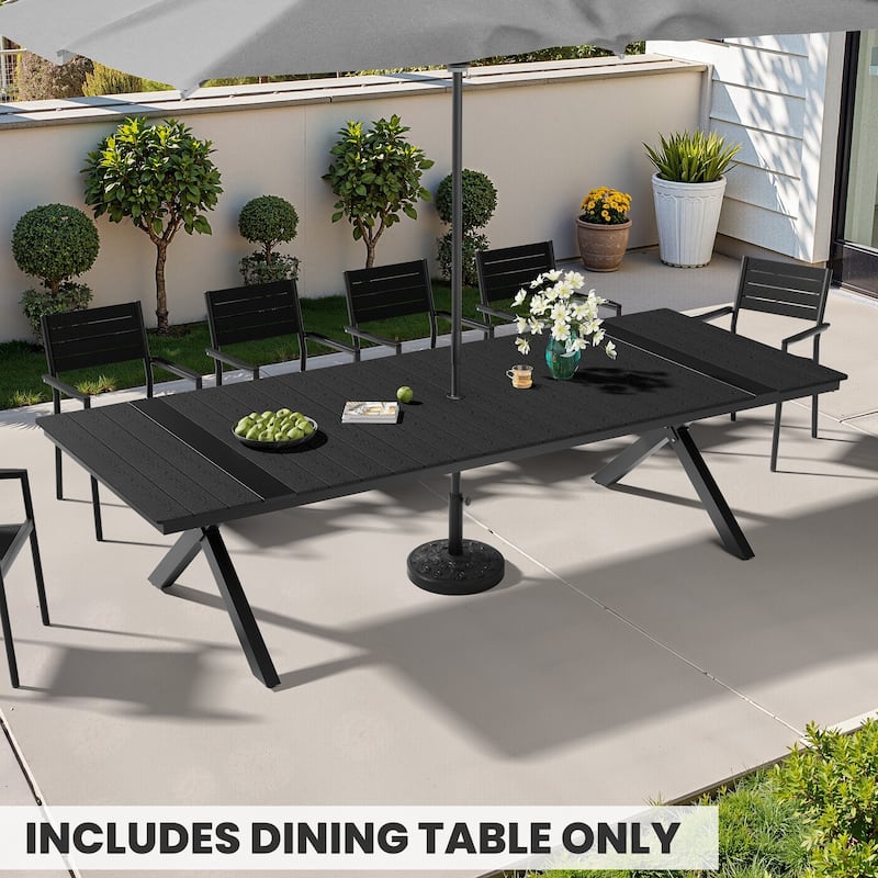 Outdoor Aluminum Dining Table Rectangular Table with Umbrella Hole for 10-12 Person - Black - 118.11 inches long