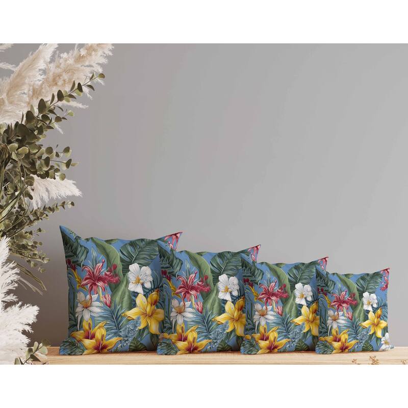 Rainforest Reverie Faux Suede Reversible Throw Pillow Blue and Multi