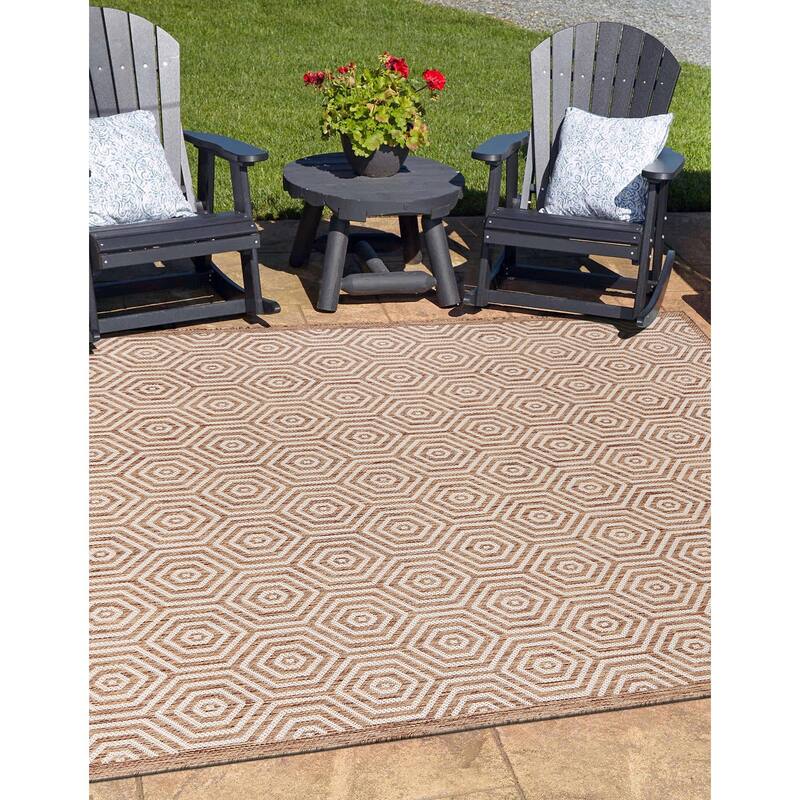 World Rug Gallery Modern Geometric Textured Flat Weave Indoor/Outdoor Area Rug