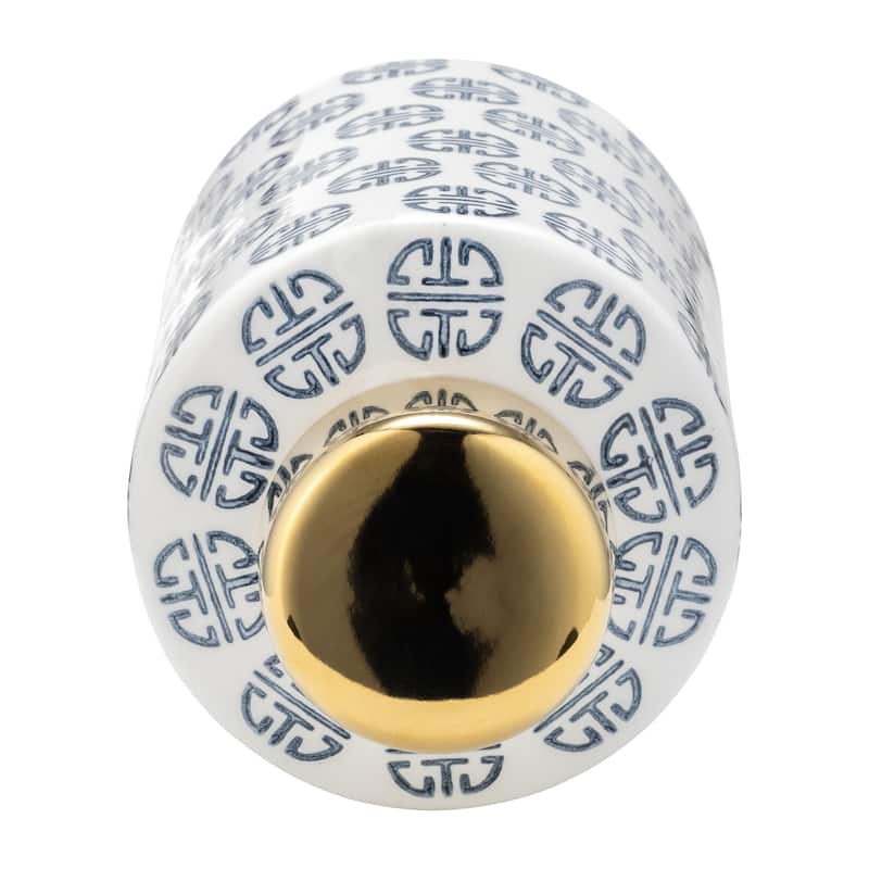 Sagebrook Home Modern Navy and White Ginger Jar with Gold Lid