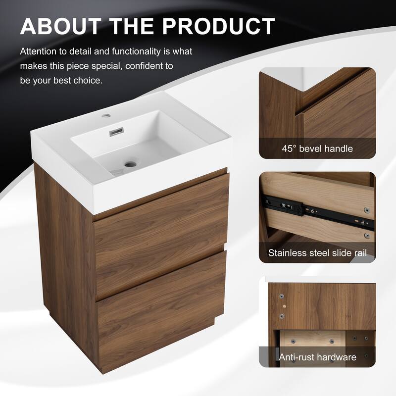 GDFStudio - Lecce Modern Freestanding Bathroom Vanity Set with Resin Sink, 2 Soft Close Drawers & Antirust Hardware