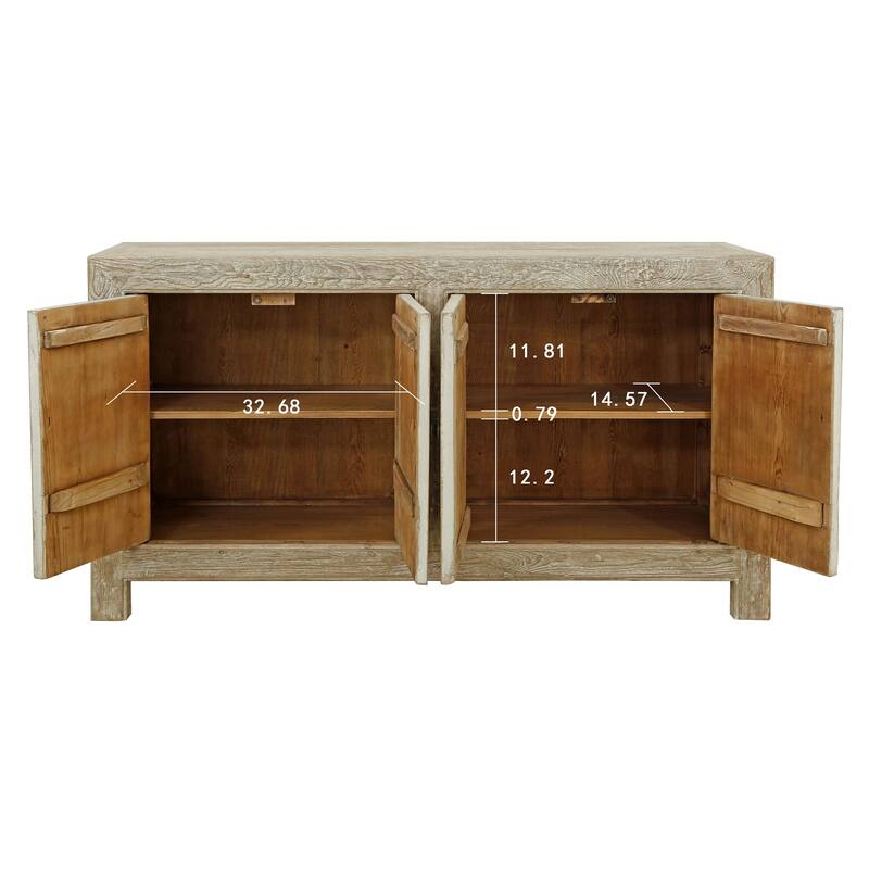 Artissance Reclaimed Wood Shandong Buffet with 4 Drawers & Antique Off White Finish, 35 Inch Tall
