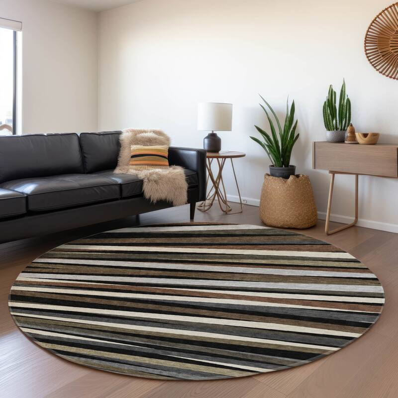 Premium Washable Super Soft Modern Stripes Mayfield Rug - Black - 8' x 8'