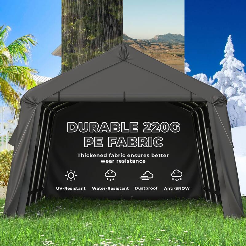EROMMY Portable Garage, Heavy Duty Carport with All-Steel Metal Frame and Round Style Roof
