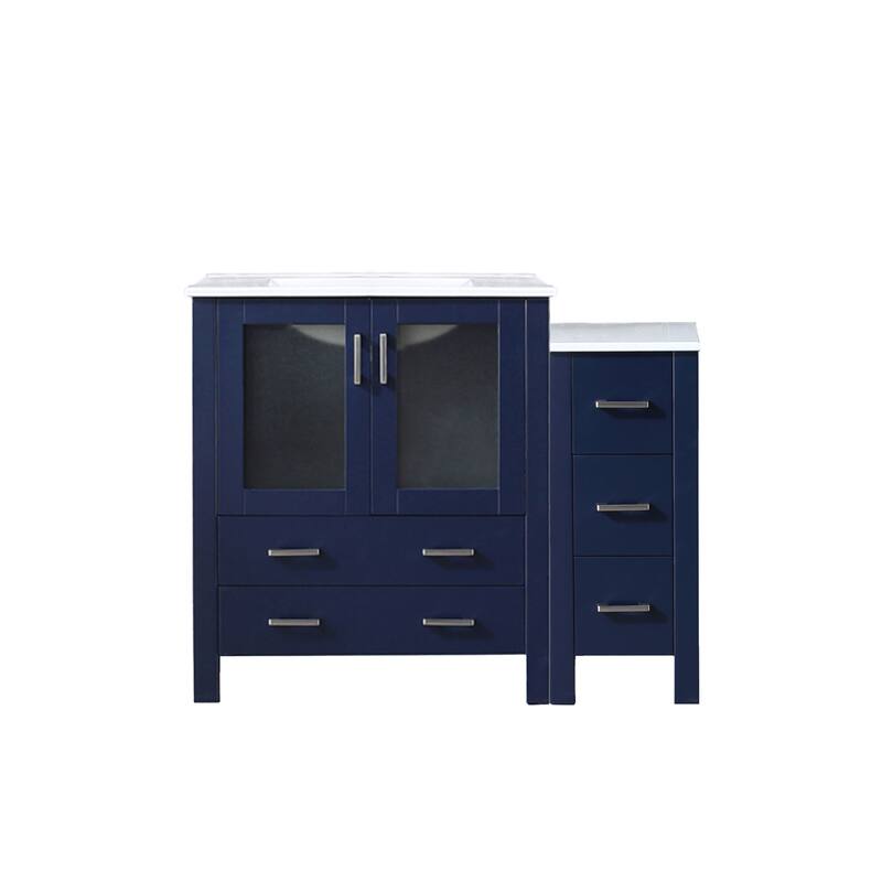 Volez Single Bath Vanity with Side Cabinet and White Ceramic Top - 42 - Navy Blue