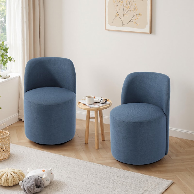 Modern Linen Upholstery Dining Chair Barrel Chair - LINEN - NAVY 2SET