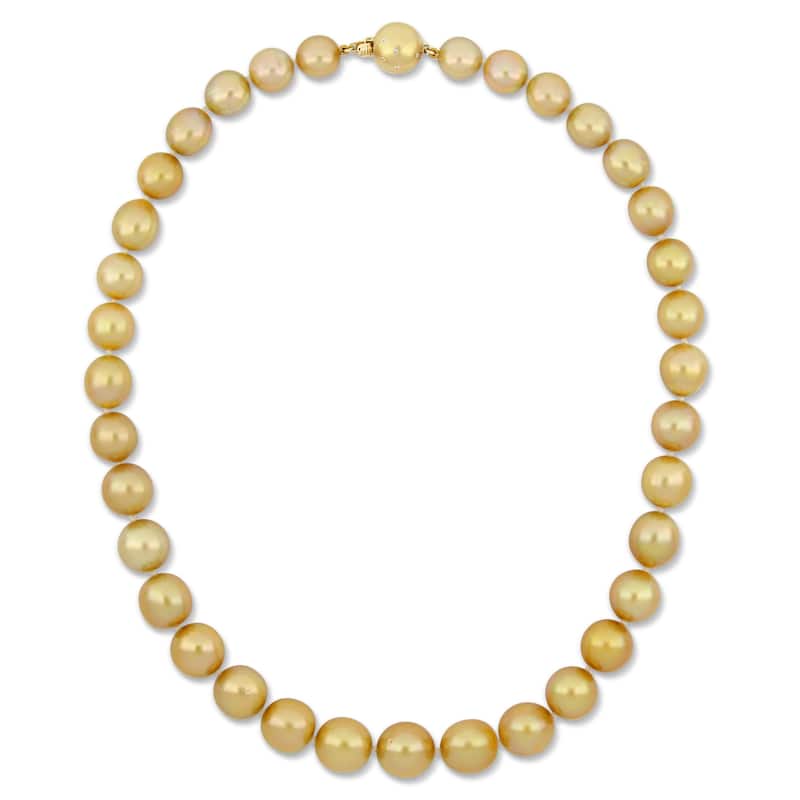 Miadora Champagne South Sea Cultured Pearl Necklace with 14k Yellow Gold Diamond Ball Clasp (10-12.5 mm)