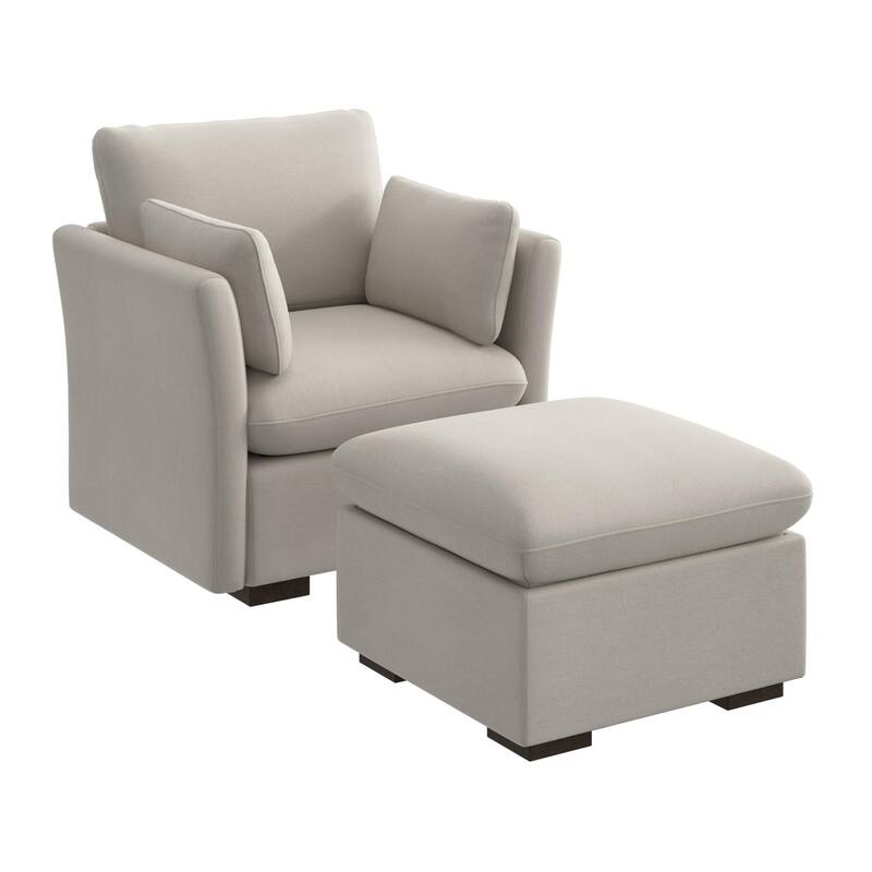 Bush Home Sienna Modular Accent Chair with Storage Ottoman - Mist Taupe