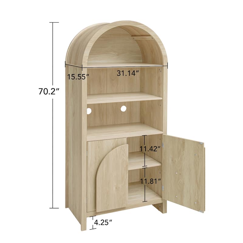 Wood Arched Kitchen Storage Pantry with Adjustable Shelves, Versatile Cupboard