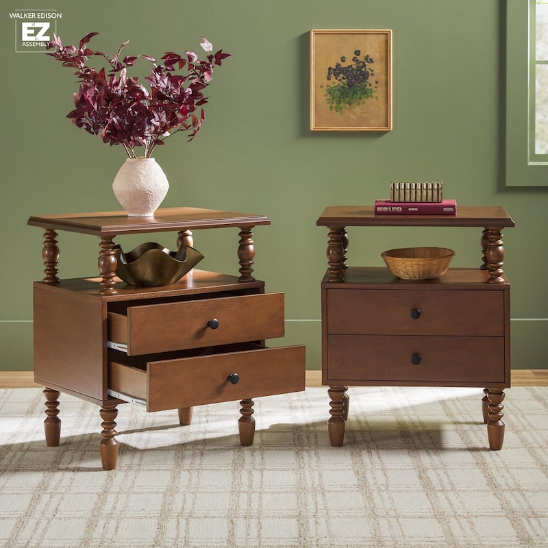 Walker Edison Easy Assembly Solid Wood 2-Drawer Nightstand (Set of 2)