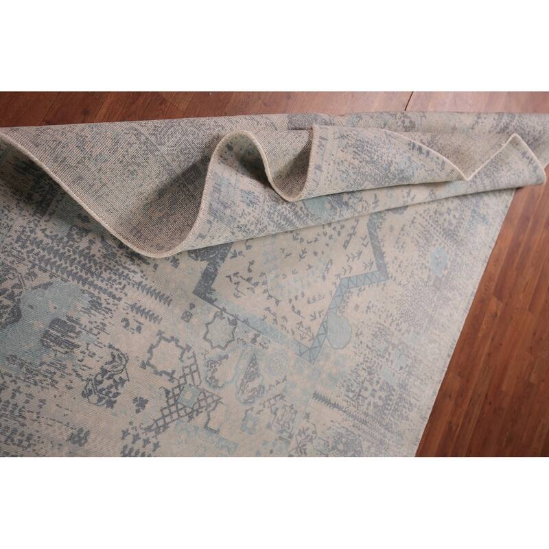 Abstract Modern Area Rug Hand-Knotted Beige Wool Carpet - 5'4" x 7'9"