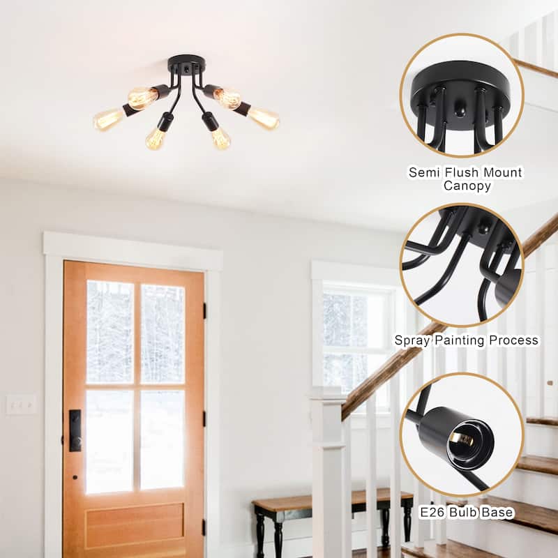 6-Light Modern Sputnik Light Fixture Semi Flush Mount Ceiling Lighting - 14.76' W