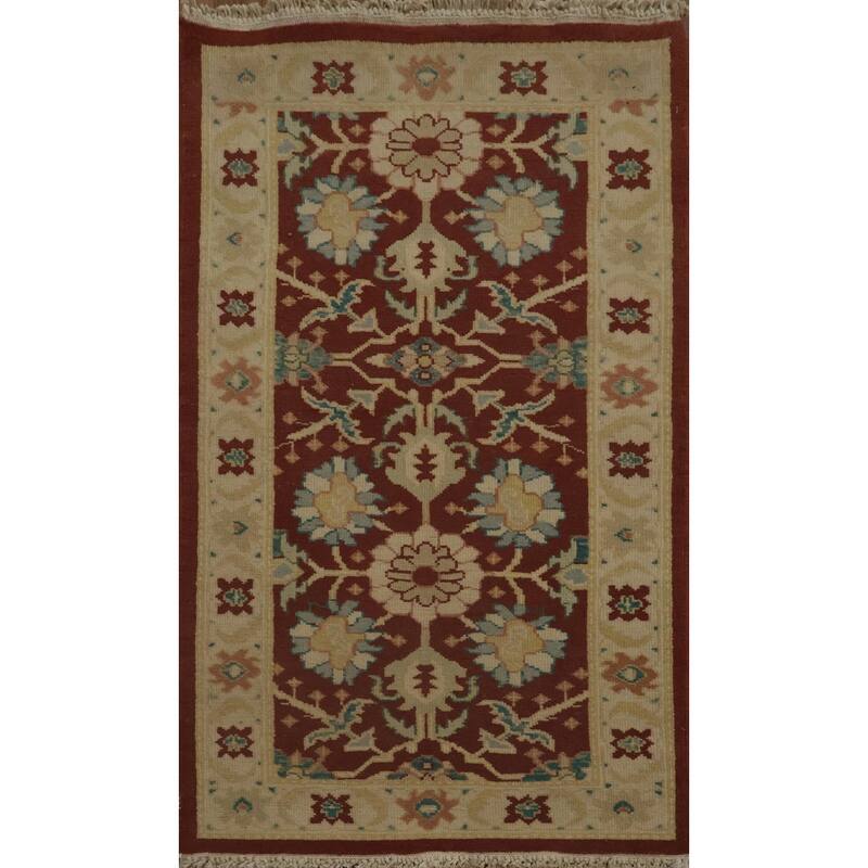 Hand Knotted Oriental 100% Wool Carpet Traditional All-Over Oranges & Rust Ziegler Area Rug - 3' 11'' X 2' 1''
