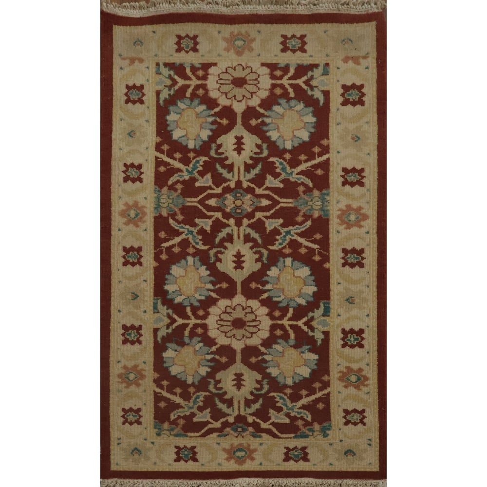 Hand Knotted Oriental 100% Wool Carpet Traditional All-Over Oranges & Rust Ziegler Area Rug - 3' 11'' X 2' 1''