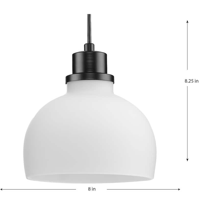 Garris Collection One-Light Matte Black Etched Opal Glass Transitional Mini-Pendant - 8 in x 8 in x 8.25 in