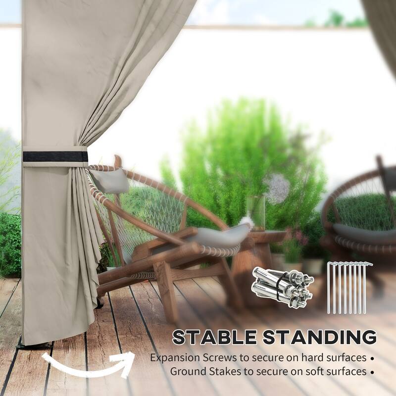 GDFStudio - 11'x11' Double Roof UV Protected Patio Gazebo with Church Windows & Curtains