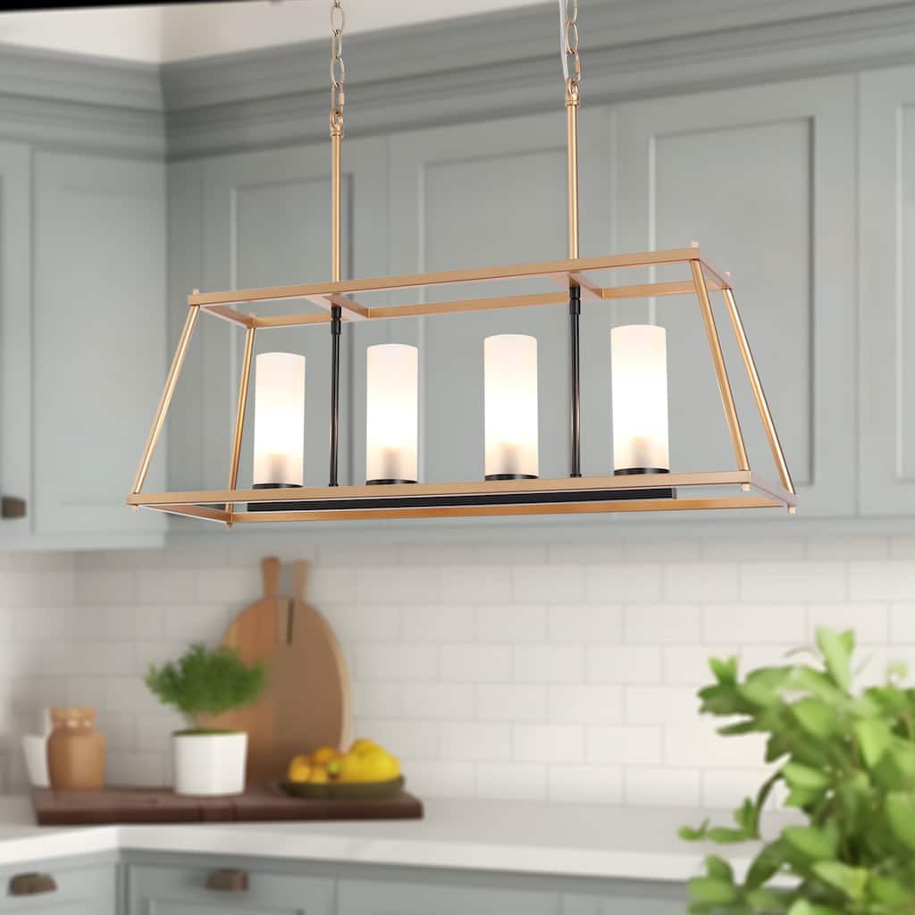 Modern Glam 4-Light Gold Linear Chandeliers Kitchen Island Lights for Dining Room - 28.5"L x 9"W x 19.5"H