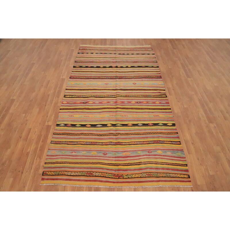 Hand Woven Oriental 100% Wool Carpet Southwestern Tribal Multi-Colored Kilim Area Rug - 9' 6'' X 5' 1''