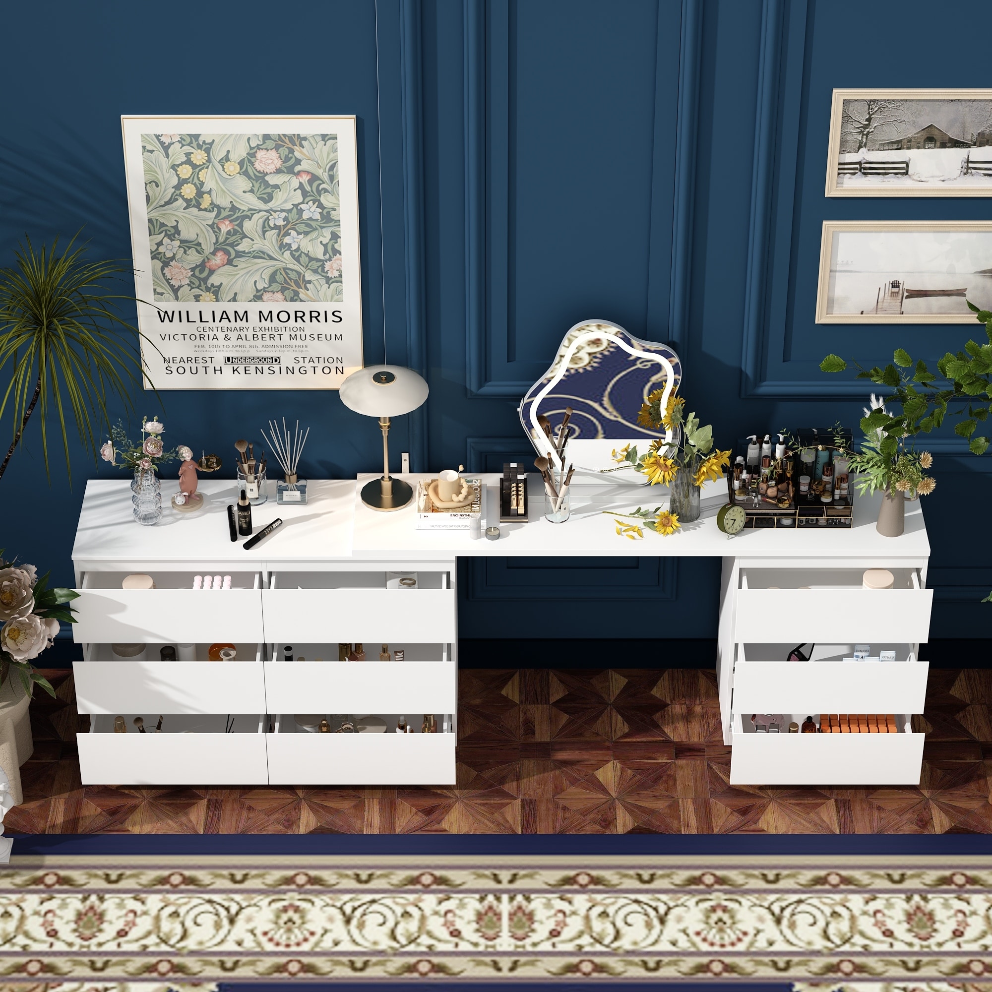 Dresser and makeup vanity combo store