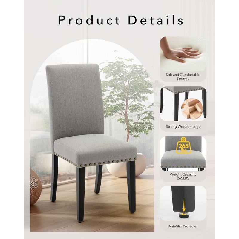 Modern Fabric Dining Chairs Set of 2 – Upholstered Curved Backrest, Wood Legs & 265lb Capacity, for Kitchen/Dining Room