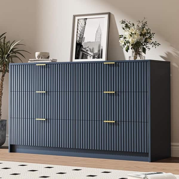 6 Drawer Dresser for Bedroom 55" Wide Modern Chest of Drawers with Gold  Metal Handles - Bed Bath & Beyond - 43298727