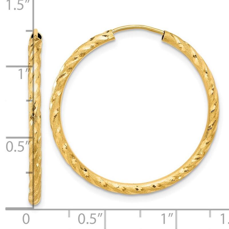 Curata 14k Yellow Gold Polished Satin Sparkle Cut Endless Hoop Earrings - 29.7x2mm