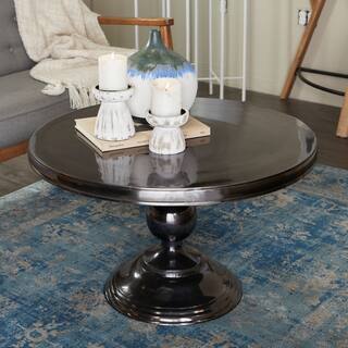 Black Aluminum Coffee Table with Pedestal Base