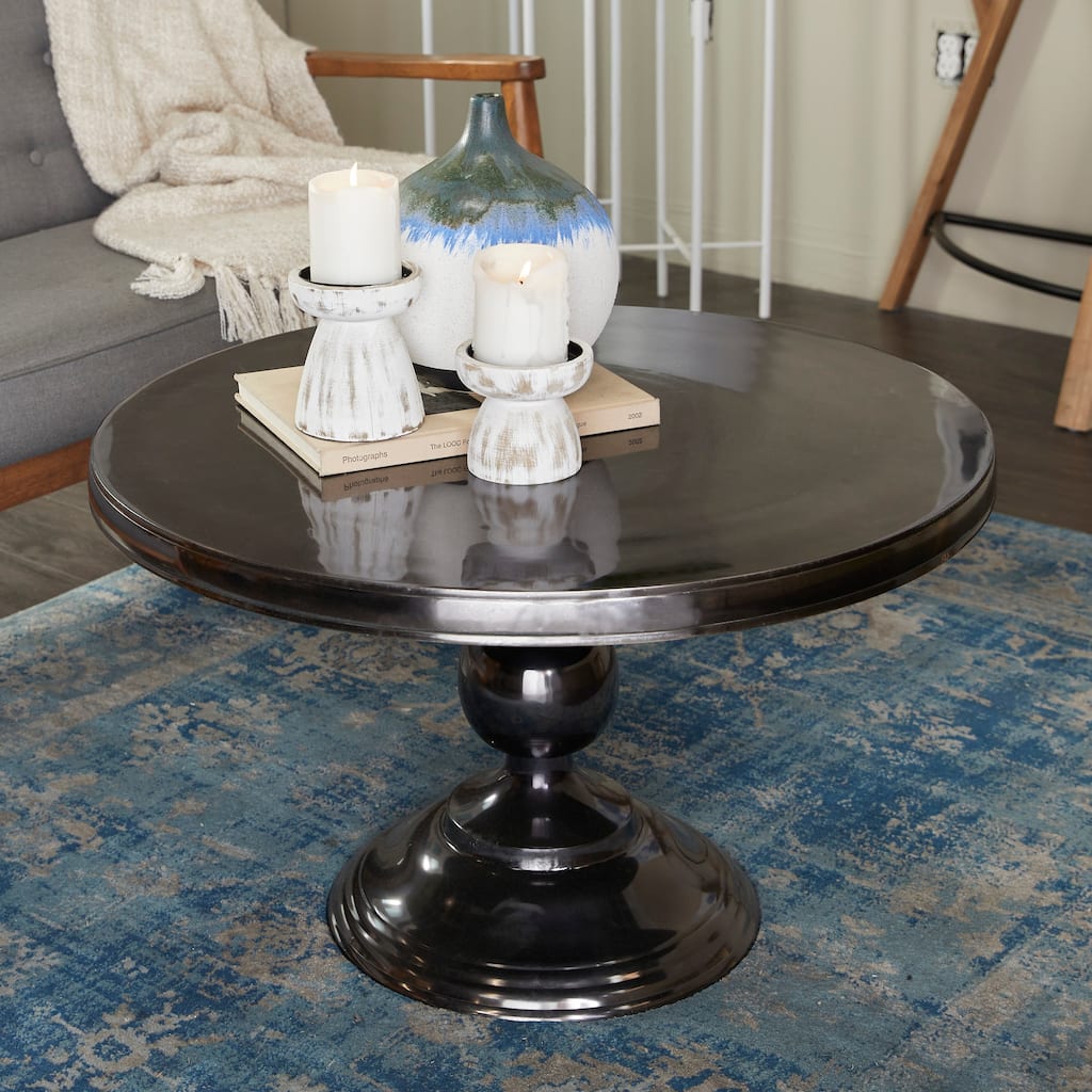 Black Aluminum Coffee Table with Pedestal Base