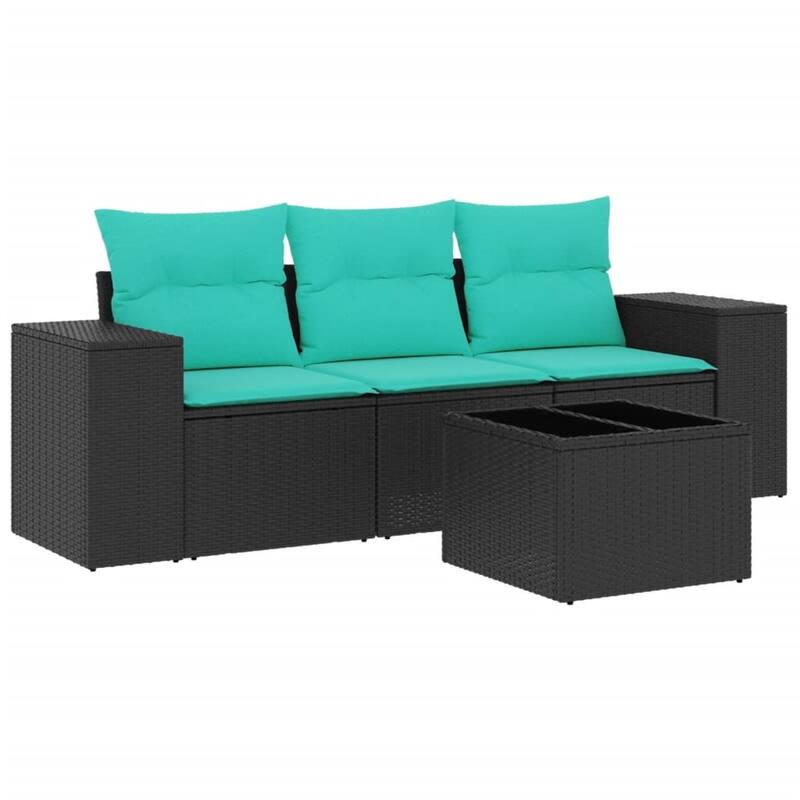vidaXL 4 Piece Patio Sofa Set with Cushions Black Poly Rattan - 21.7 x 24.4 x 27.2