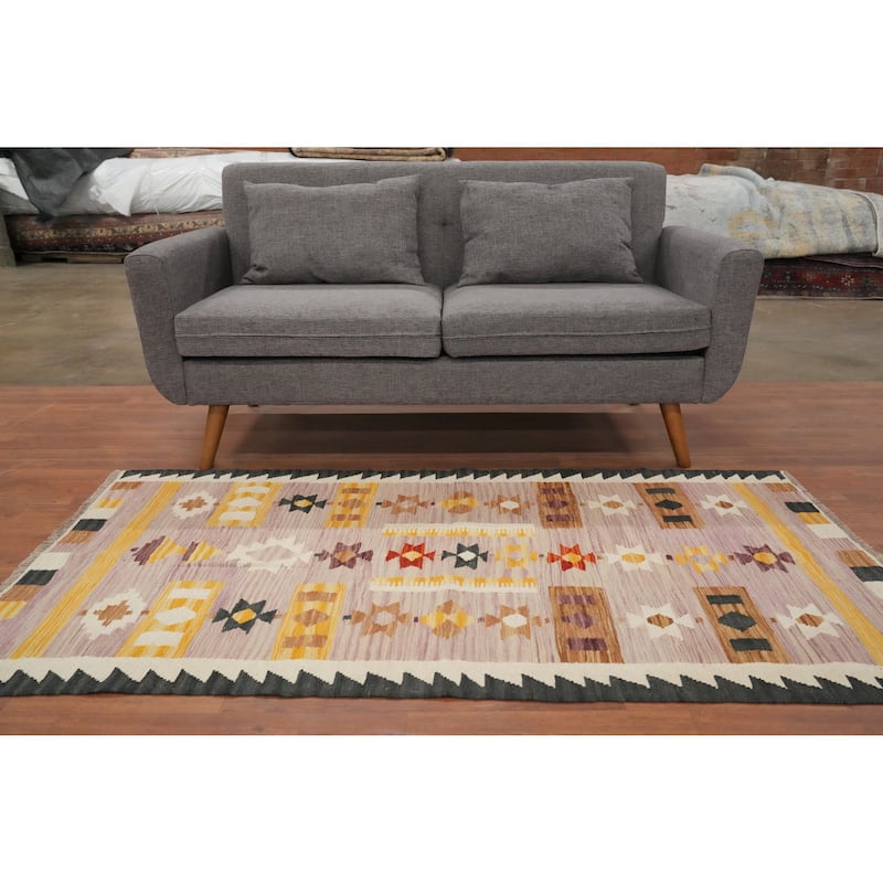 Hand Woven Oriental 100% Wool Carpet Southwestern Tribal Purples Kilim Area Rug - 6' 0'' X 3' 4''