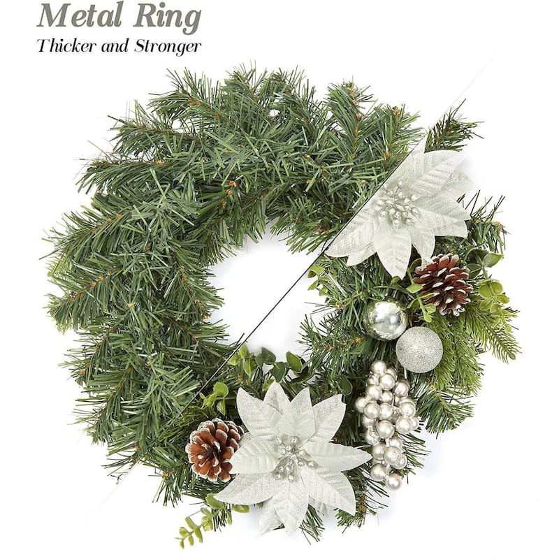 16 Inch Christmas Wreath for Front Door Fireplace Wall Window - N/A