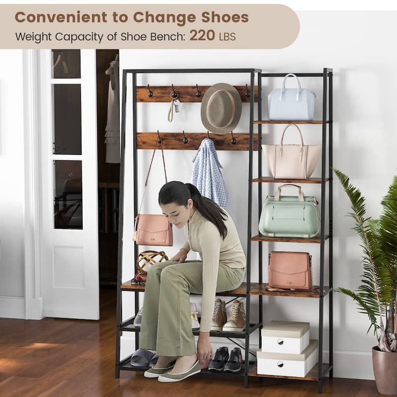 Costway 5-In-1 Entryway Coat Rack Storage Shoe Bench Freestanding - 1 PC