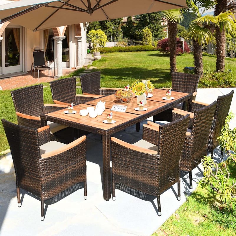 9 PCS Patio Dining Set Outdoor Rattan Stackable Conversation Set
