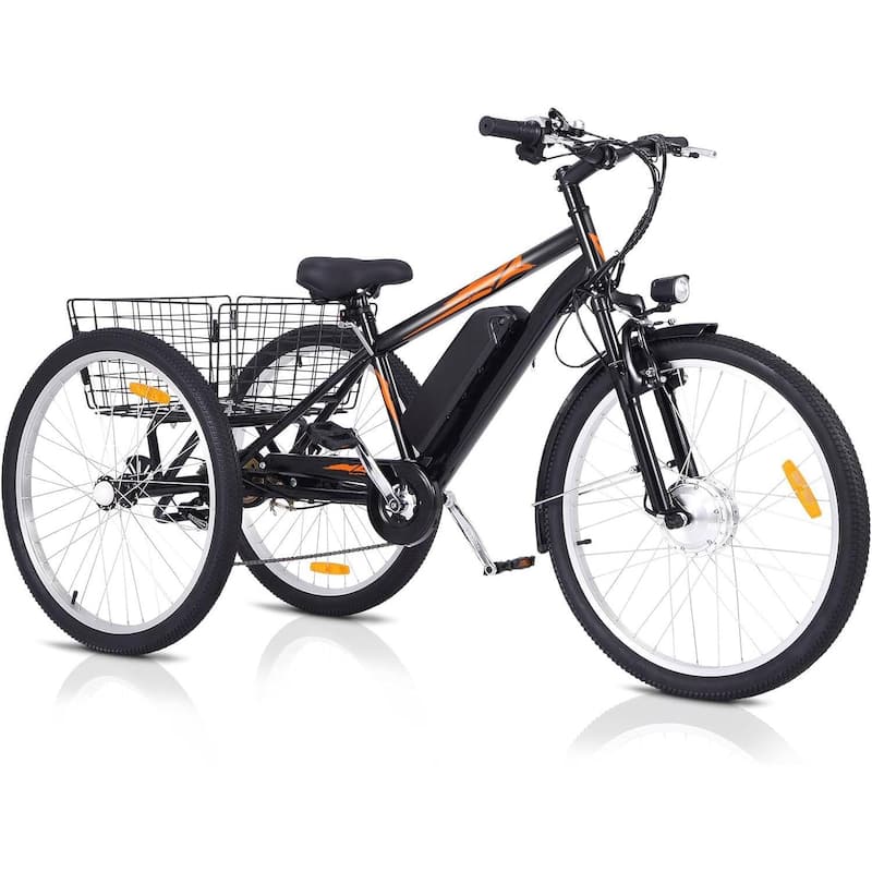 3 Wheel Electric Bicycle for Adults with Basket, Electric Tricycle - Black+Orange