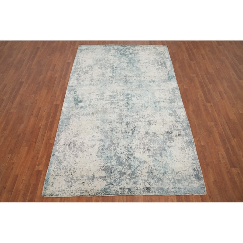 Hand Knotted Oriental Viscose Silk Carpet Modern Pictorial Multi-Colored Abstract Area Rug - 9' 3'' X 5' 7''