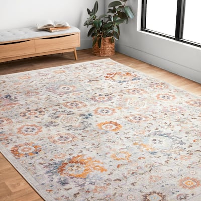 Alexander Home Jennifer Collection Floral & Botanical Motif Distressed Area Rug