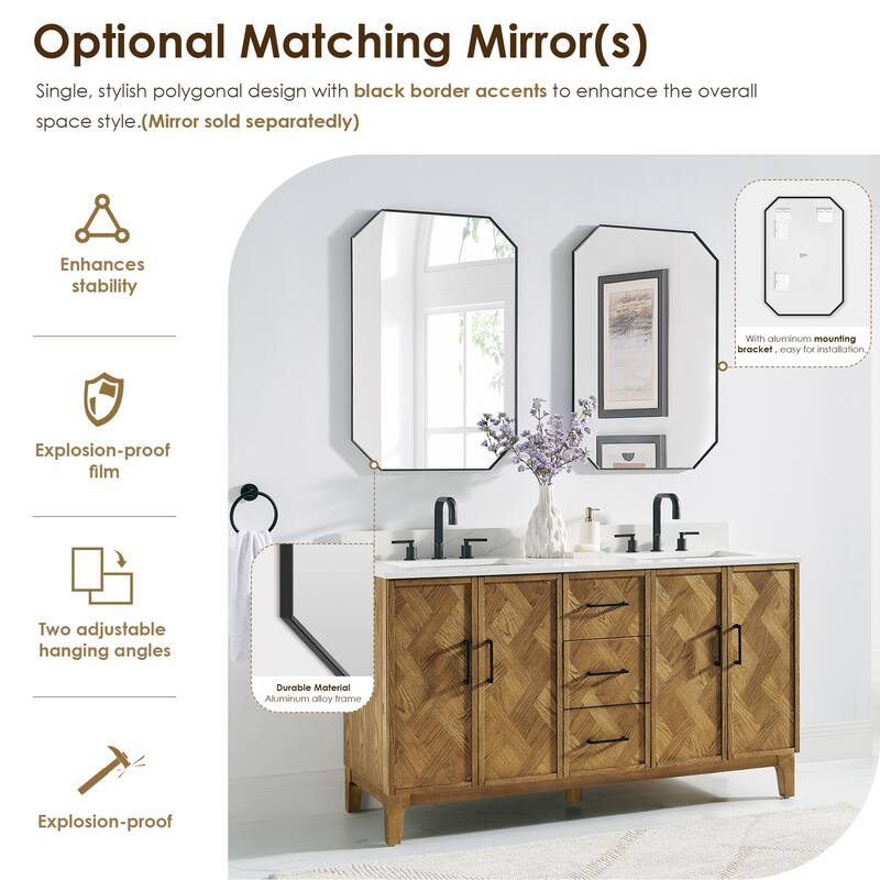 Clara Bathroom Vanity in Weathered Brown with Calacatta Truffle White Quartz Countertop No Mirror