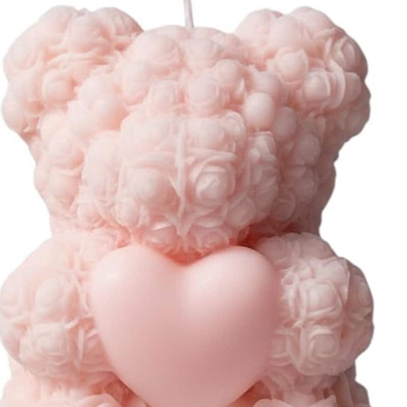 4" Pink Wild Honeysuckle Scented Dimensional Teddy Bear Candle