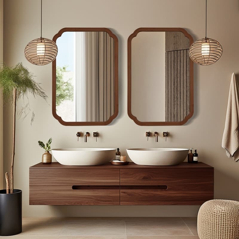 Decorative Scalloped Corner Rectangle Farmhouse Style Wall Mirror