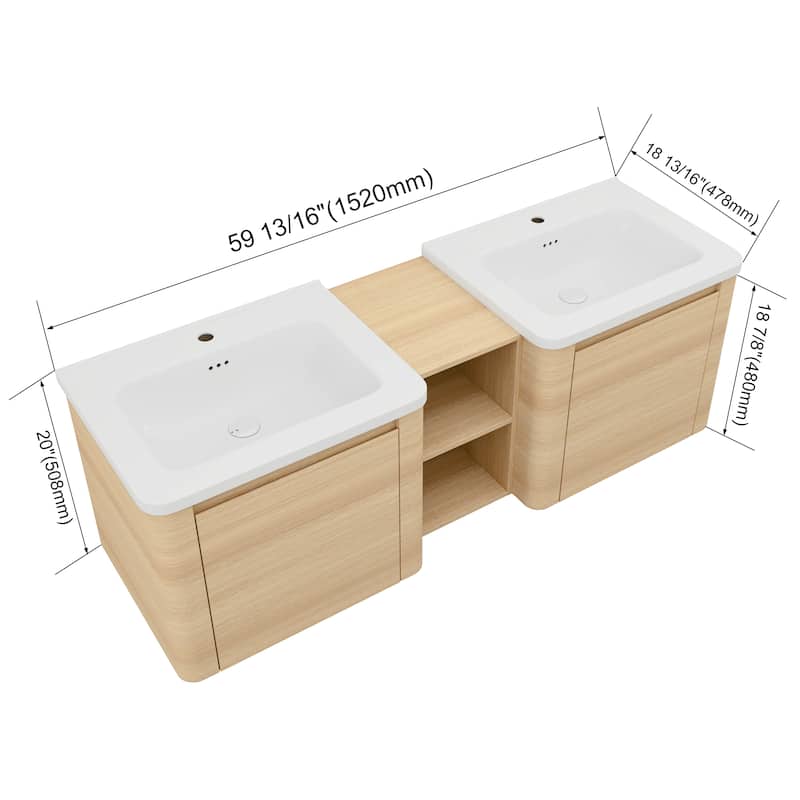 Bathroom Vanity With Sink In 24/28/36/40/60/68 Inch, Floating Bathroom Vanity With Soft Close Door