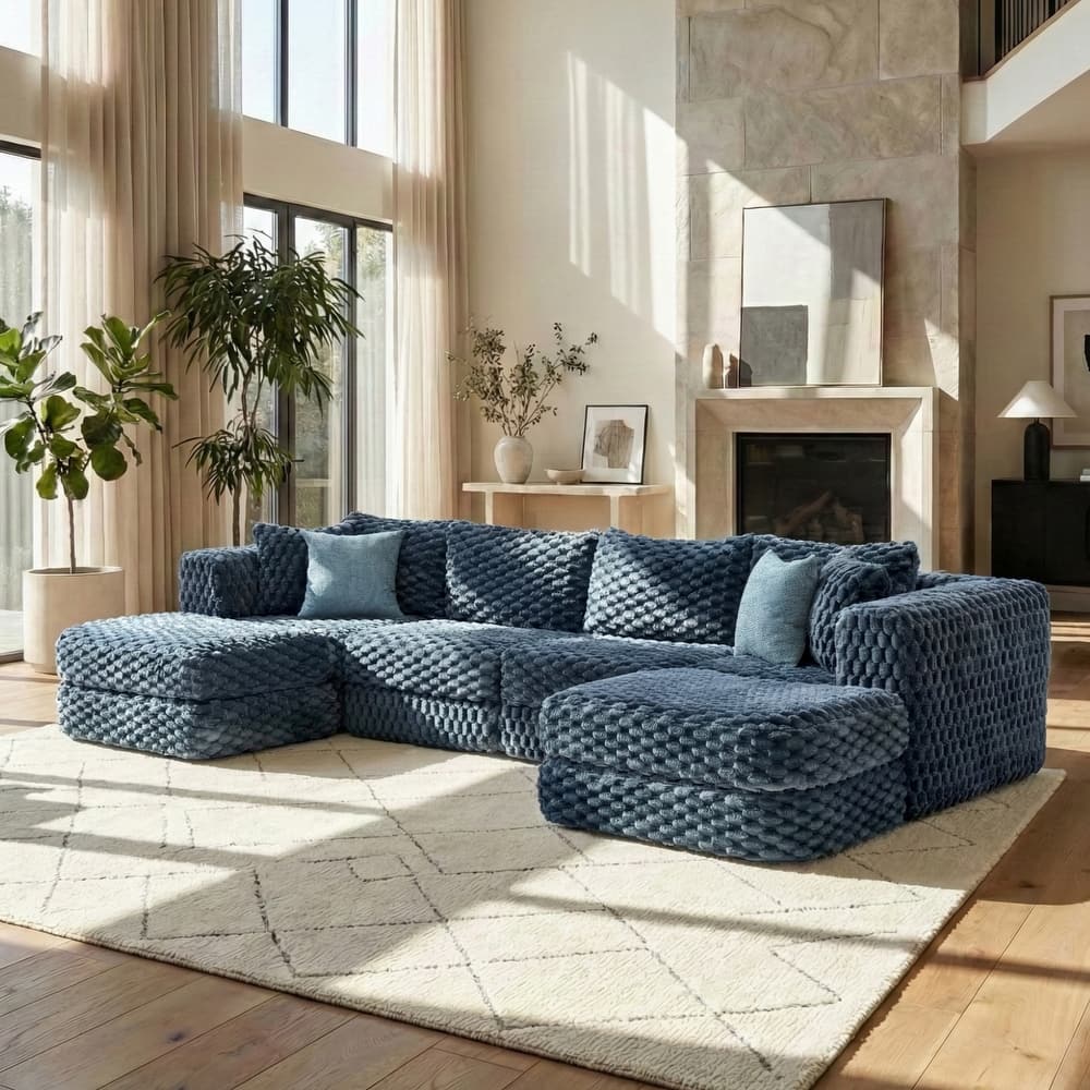 GDFStudio - 135" 6-Seat Modular Bubble Velvet Boneless Sectional Sofa