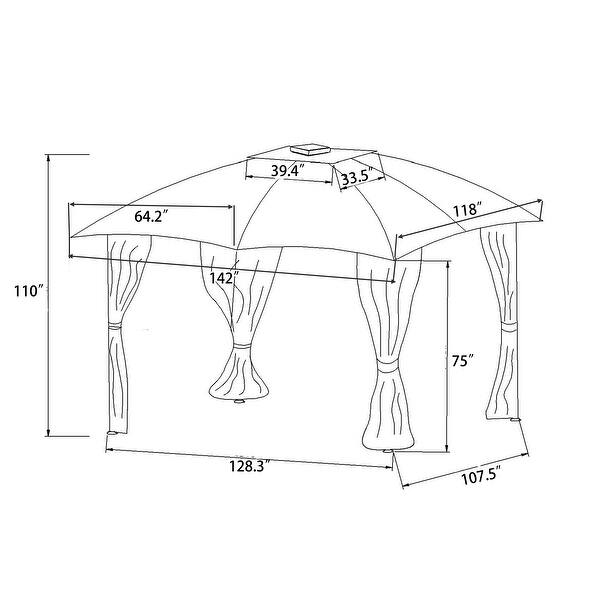 10ft W*12ft L Outdoor Double Vents Gazebo Patio Metal Canopy with
