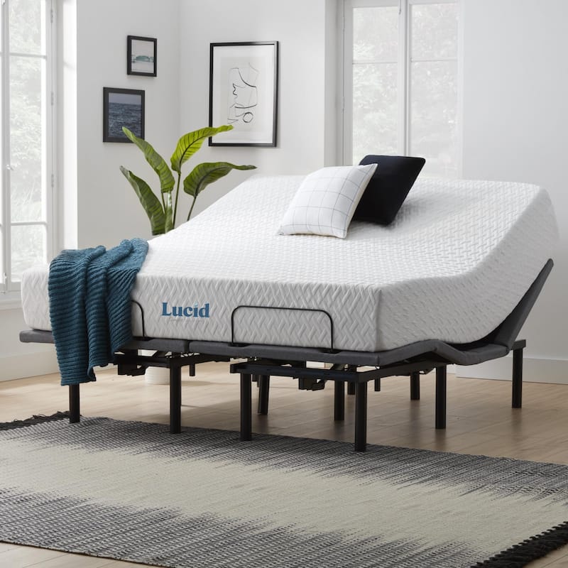Lucid 12-inch Gel Memory Foam Mattress and Adjustable Base Set - King - Plush