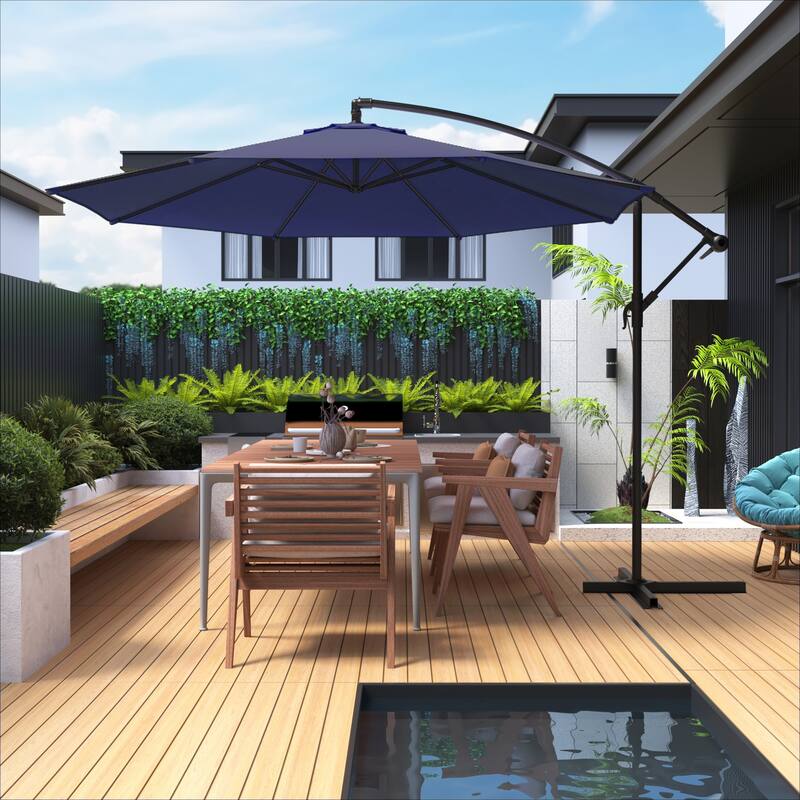 EROMMY 10ft Offset Hanging Umbrella - Easy Tilt, 99.9% UV Protection, Heavy-Duty Iron Frame