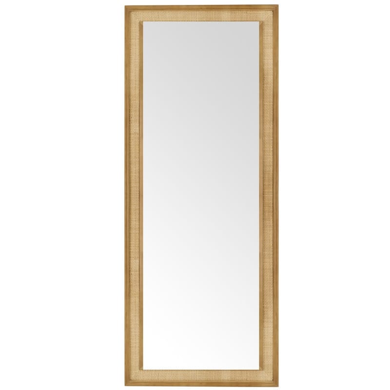 WallBeyond Wooden Framed Rattan Farmhouse Style Rectangle Wall Mirror