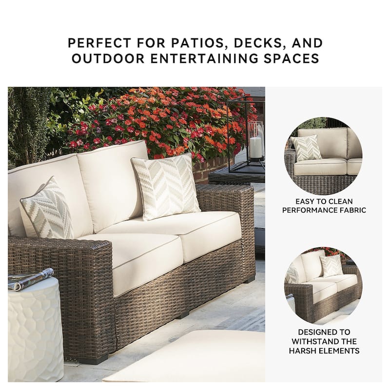 Signature Design by Ashley Coastline Bay Brown Outdoor Loveseat with Cushion - 71" W x 36" D x 36" H